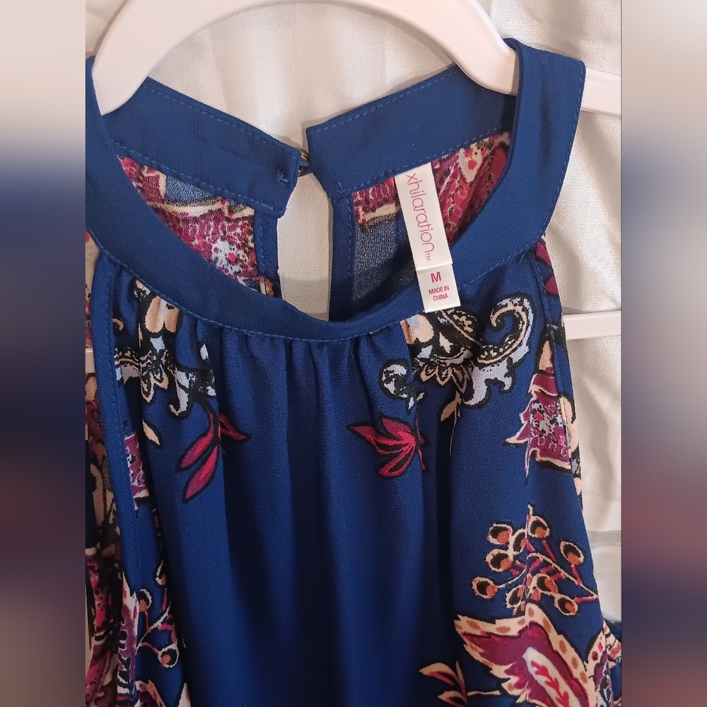 Xhilaration Blue/Pink Floral Halter Maxi Dress Womens Size M - Picture 3 of 4